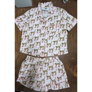 Bouffants & Broken Hearts Leopards In Heels Pajama Set Womens M Novelty Kitch